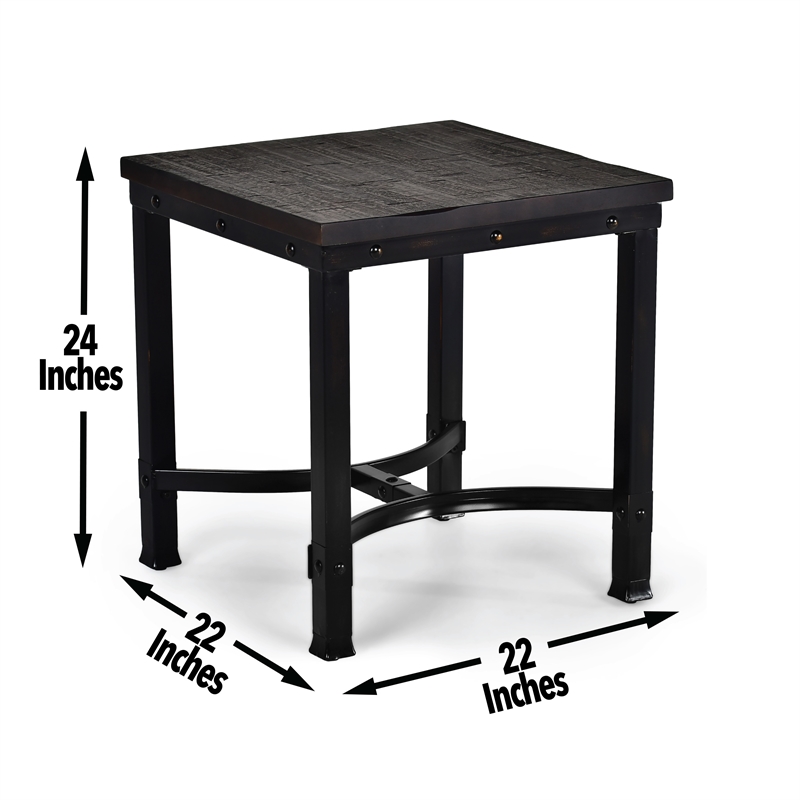 Pemberly Row Set of 2 Contemporary Square End Tables in Rustic Brown