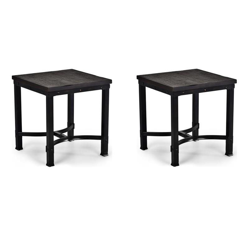 Pemberly Row Set of 2 Contemporary Square End Tables in Rustic Brown