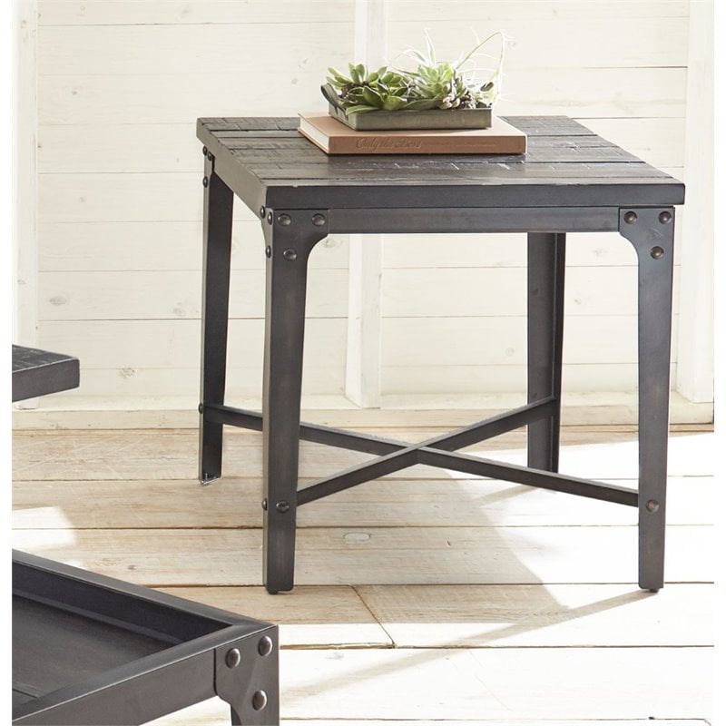 Pemberly Row Set of 2 Square End Tables in Distressed Tobacco Brown