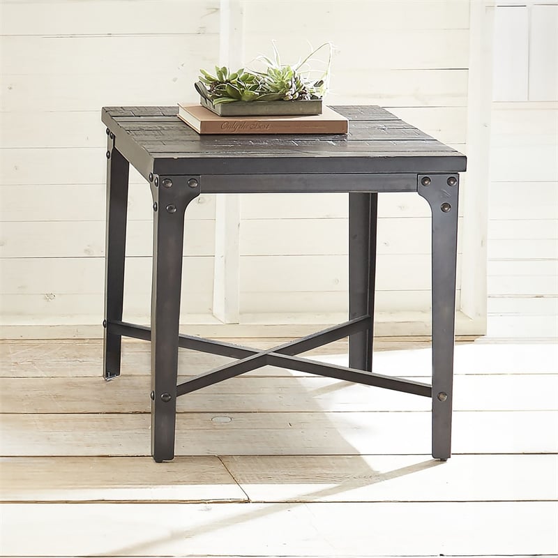 Pemberly Row Set of 2 Square End Tables in Distressed Tobacco Brown