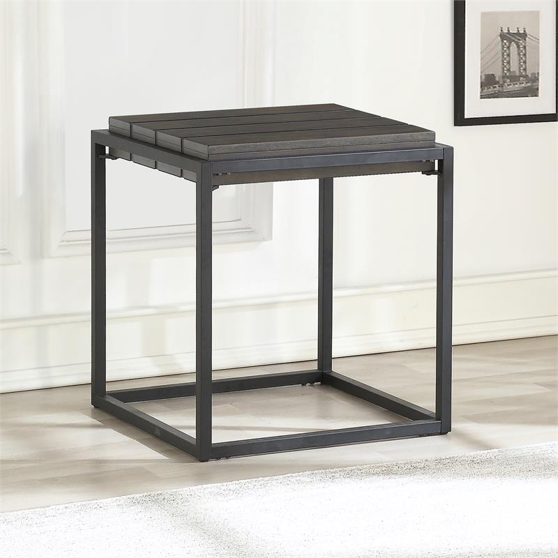 Pemberly Row Set of 2 Walnut with Dark Gray Metal Base Mixed Media End Tables