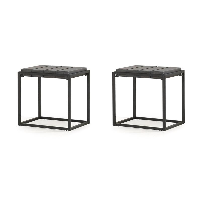 Pemberly Row Set of 2 Walnut with Dark Gray Metal Base Mixed Media End Tables