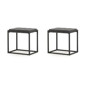 Pemberly Row Set of 2 Walnut with Dark Gray Metal Base Mixed Media End Tables