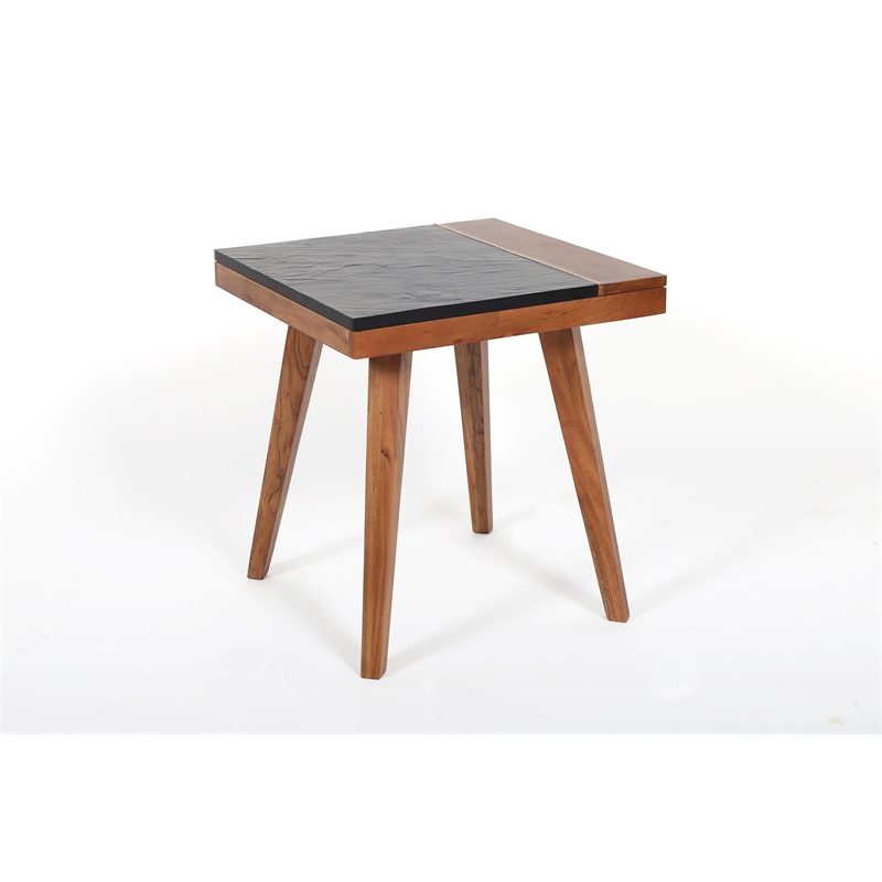 Pemberly Row Set of 2 Caspian Slate and Natural Matte Brown Square End Tables