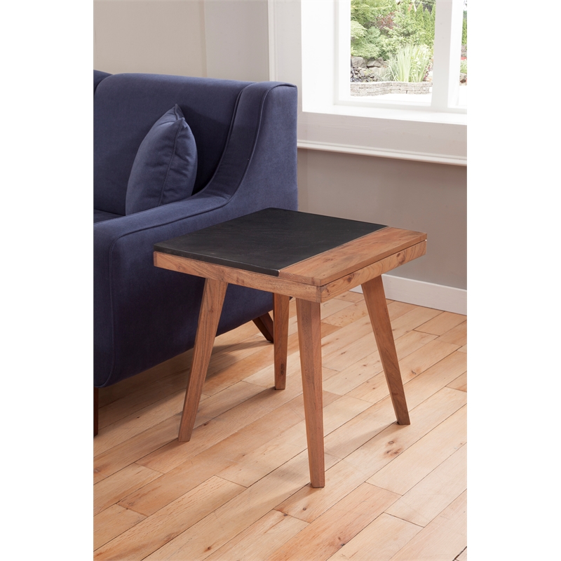 Pemberly Row Set of 2 Caspian Slate and Natural Matte Brown Square End Tables