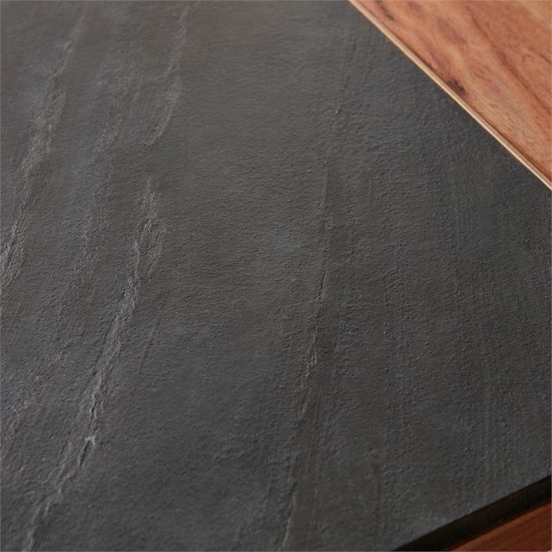 Pemberly Row Set of 2 Caspian Slate and Natural Matte Brown Square End Tables