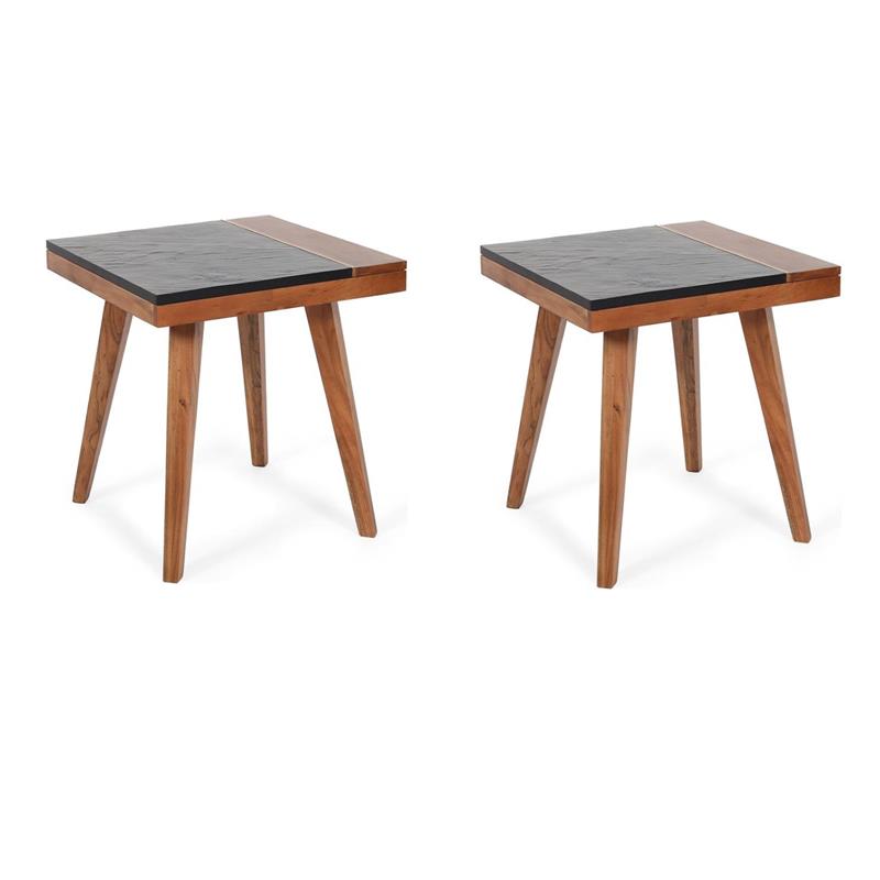 Pemberly Row Set of 2 Caspian Slate and Natural Matte Brown Square End Tables