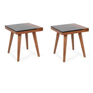 Pemberly Row Set of 2 Caspian Slate and Natural Matte Brown Square End Tables