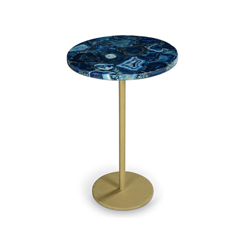 Pemberly Row Set of 2 Round Blue Agate Top Metal Chairside End Tables