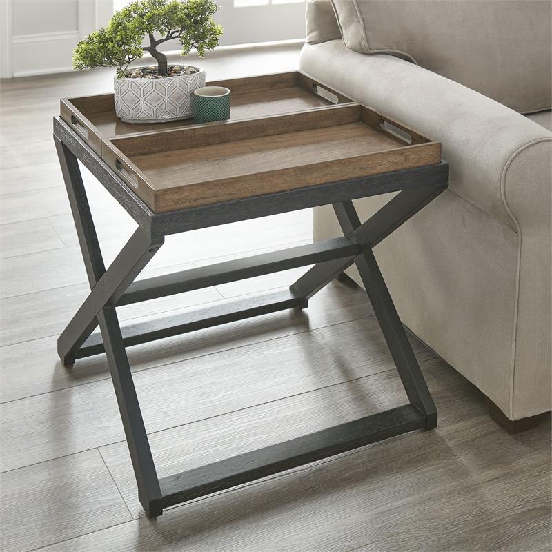 Pemberly Row Set of 2 Walnut and Ebony Solid Wood End Tables