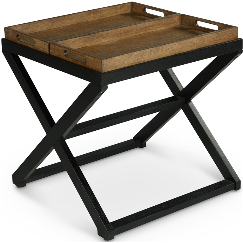 Pemberly Row Set of 2 Walnut and Ebony Solid Wood End Tables