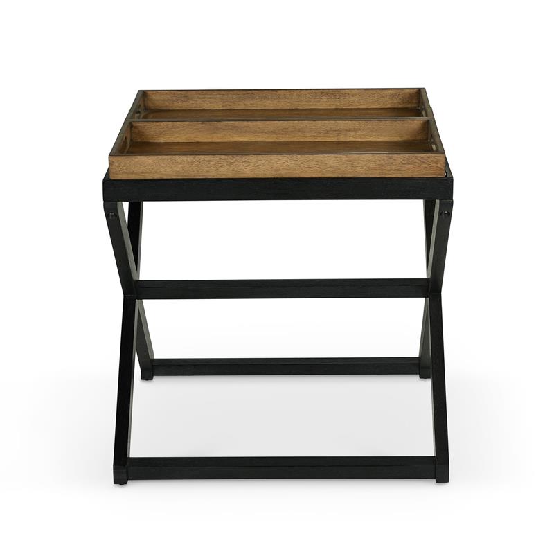 Pemberly Row Set of 2 Walnut and Ebony Solid Wood End Tables