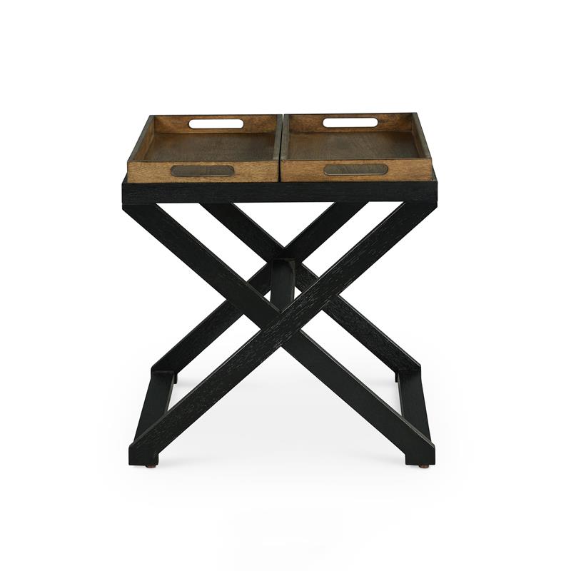 Pemberly Row Set of 2 Walnut and Ebony Solid Wood End Tables