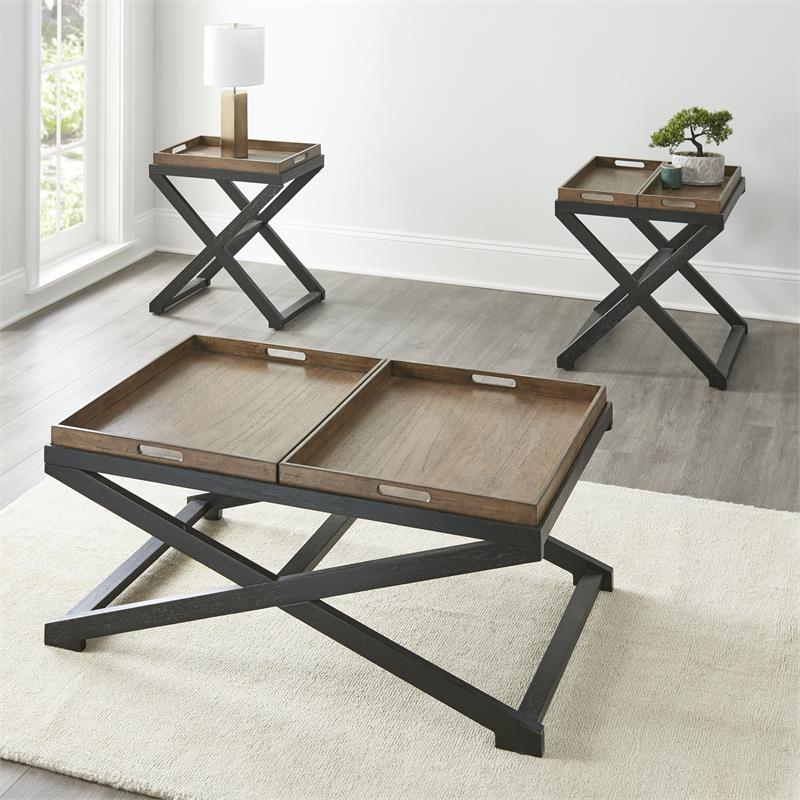 Pemberly Row Set of 2 Walnut and Ebony Solid Wood End Tables