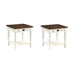 Pemberly Row Set of 2 Farmhouse Two-tone Ivory and Mocha Wood End Tables