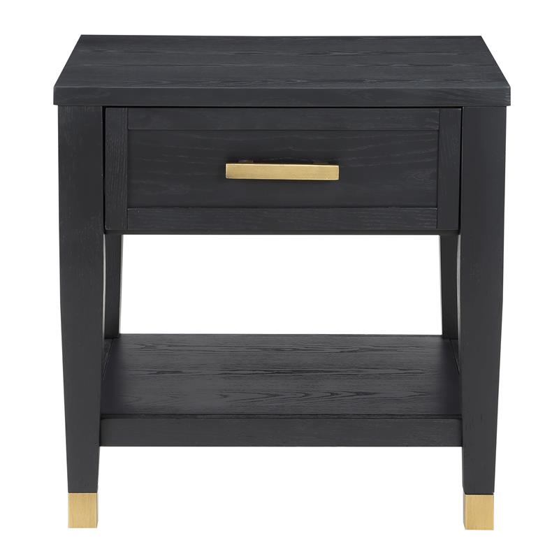 Pemberly Row Set of 2 Rubbed Charcoal Wood 1-Drawer End Tables