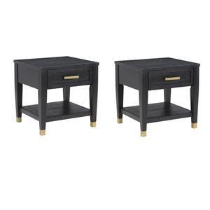 Pemberly Row Set of 2 Rubbed Charcoal Wood 1-Drawer End Tables