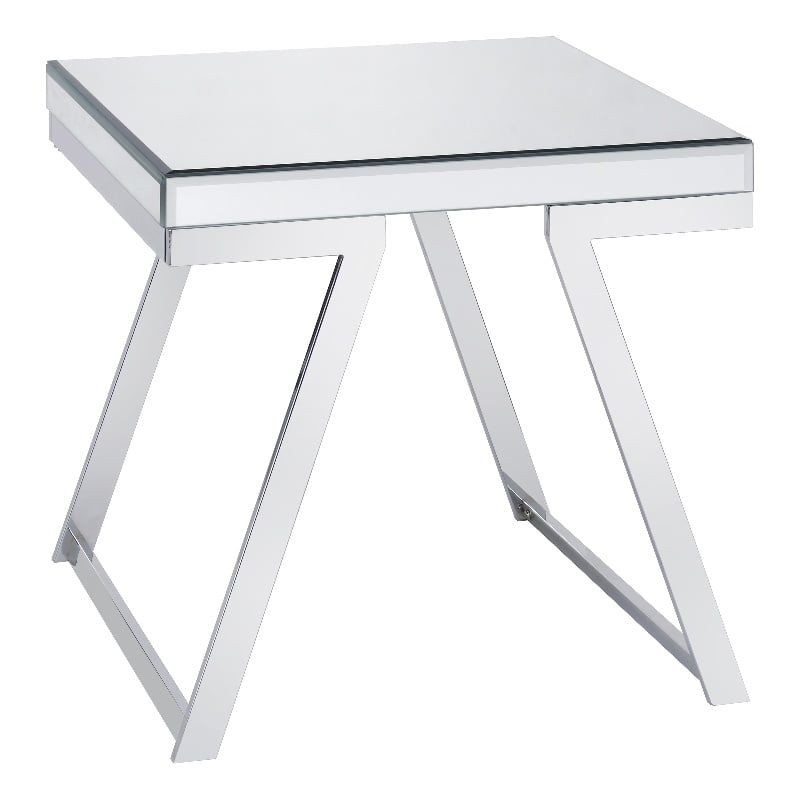Pemberly Row Set of 2 Mirrored Glass and Chrome Metal Square End Tables