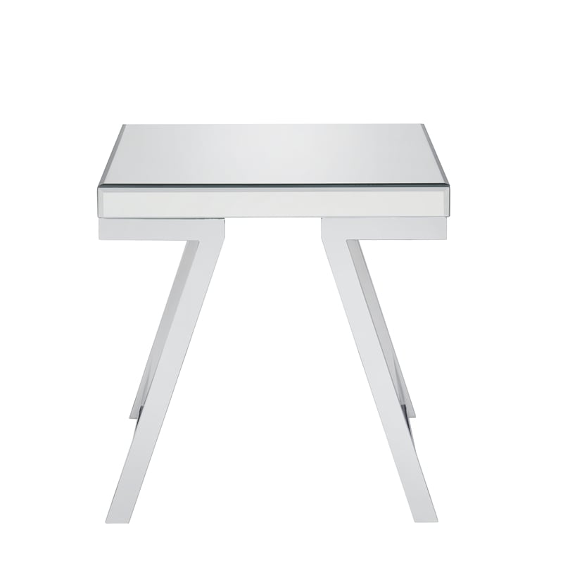 Pemberly Row Set of 2 Mirrored Glass and Chrome Metal Square End Tables