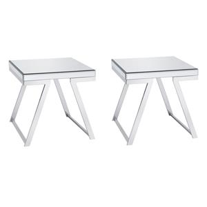 Pemberly Row Set of 2 Mirrored Glass and Chrome Metal Square End Tables
