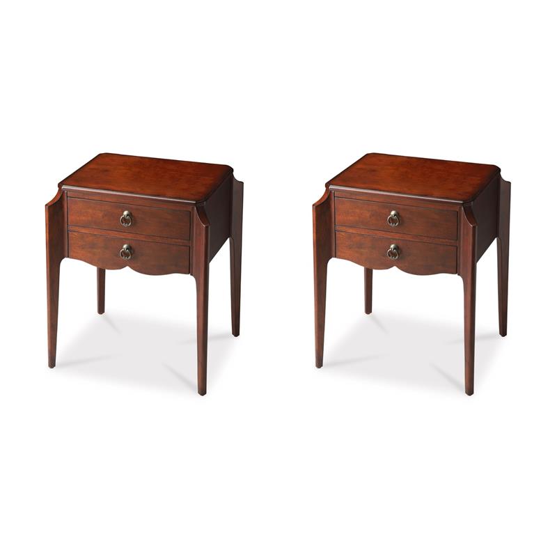 Pemberly Row Set of 2 Contemporary Wood End Tables - Cherry Brown