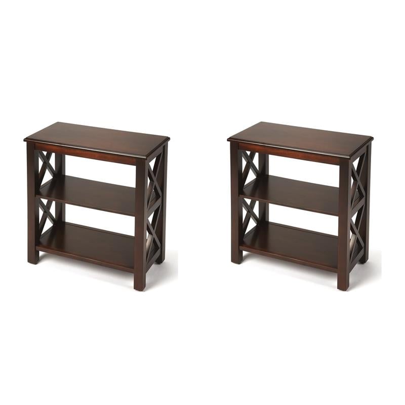 Pemberly Row Set of 2 Contemporary 2-Shelf Petite Bookcases In Cherry