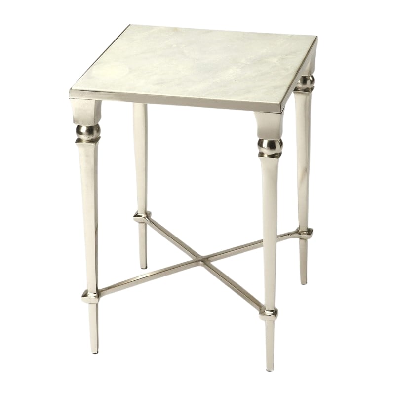 Pemberly Row Set of 2 Contemporary Marble End Tables in Silver