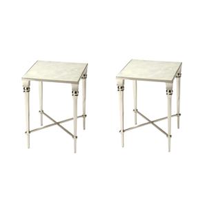 Pemberly Row Set of 2 Contemporary Marble End Tables in Silver