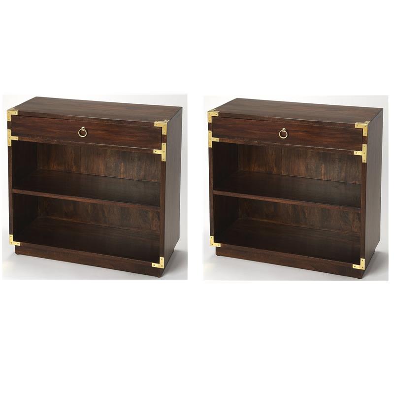 Pemberly Row Set of 2 Contemporary 2-Shelf Bookcases In Brown And Gold