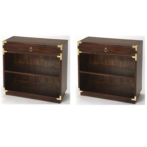 Pemberly Row Set of 2 Contemporary 2-Shelf Bookcases In Brown And Gold