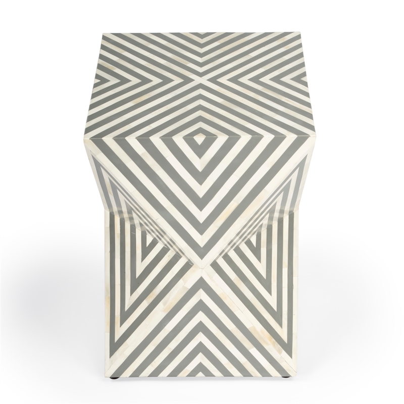 Pemberly Row Set of 2 Contemporary White And Grey Bone Inlay End Tables