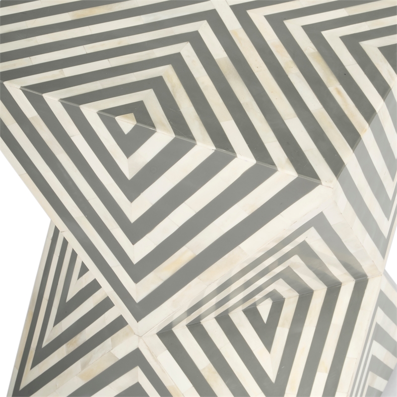 Pemberly Row Set of 2 Contemporary White And Grey Bone Inlay End Tables