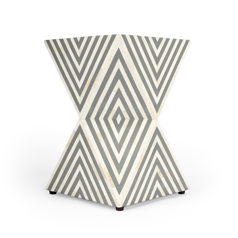 Pemberly Row Set of 2 Contemporary White And Grey Bone Inlay End Tables