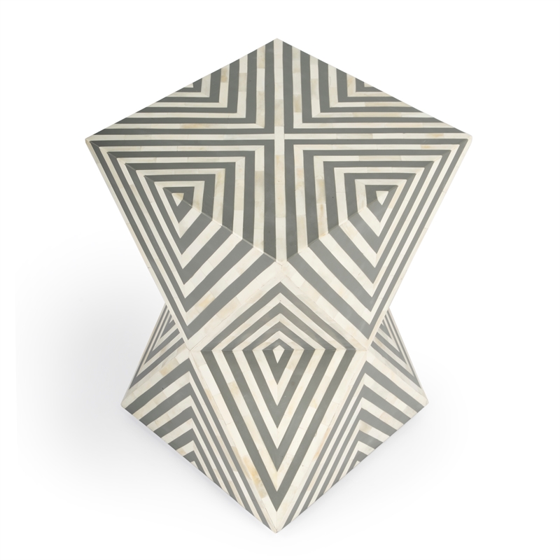 Pemberly Row Set of 2 Contemporary White And Grey Bone Inlay End Tables