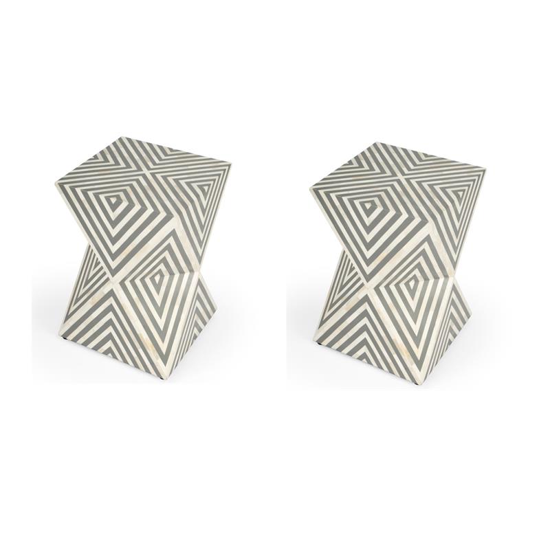 Pemberly Row Set of 2 Contemporary White And Grey Bone Inlay End Tables