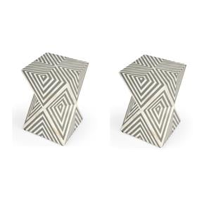 Pemberly Row Set of 2 Contemporary White And Grey Bone Inlay End Tables