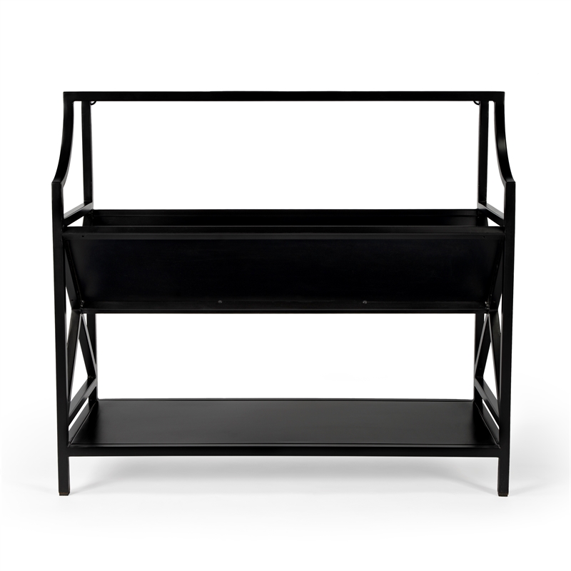 Pemberly Row Set of 2 Contemporary Library Bookcases in Black