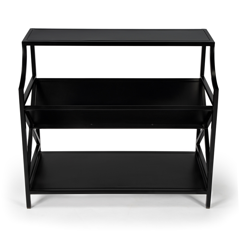Pemberly Row Set of 2 Contemporary Library Bookcases in Black