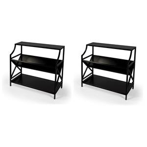 Pemberly Row Set of 2 Contemporary Library Bookcases in Black
