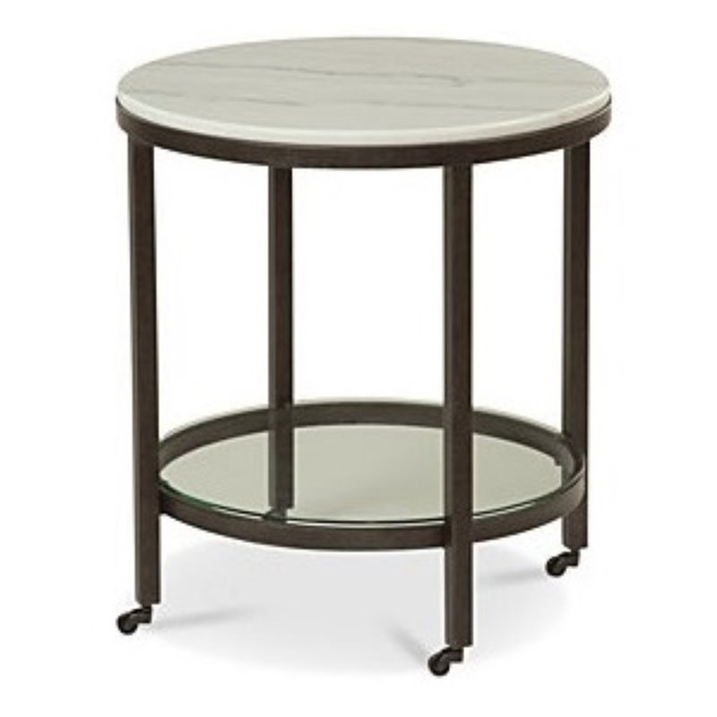 Pemberly Row Set of 2 Contemporary White Marble Round End Tables