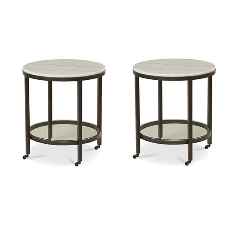 Pemberly Row Set of 2 Contemporary White Marble Round End Tables