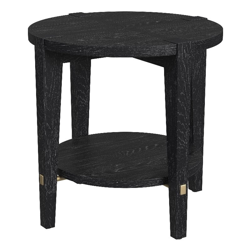 Pemberly Row Set of 2 Contemporary Round End Tables in Black Wood