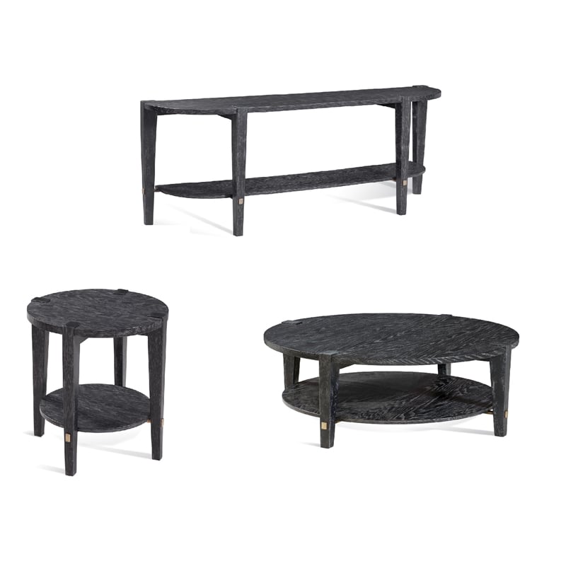 Pemberly Row Set of 2 Contemporary Round End Tables in Black Wood