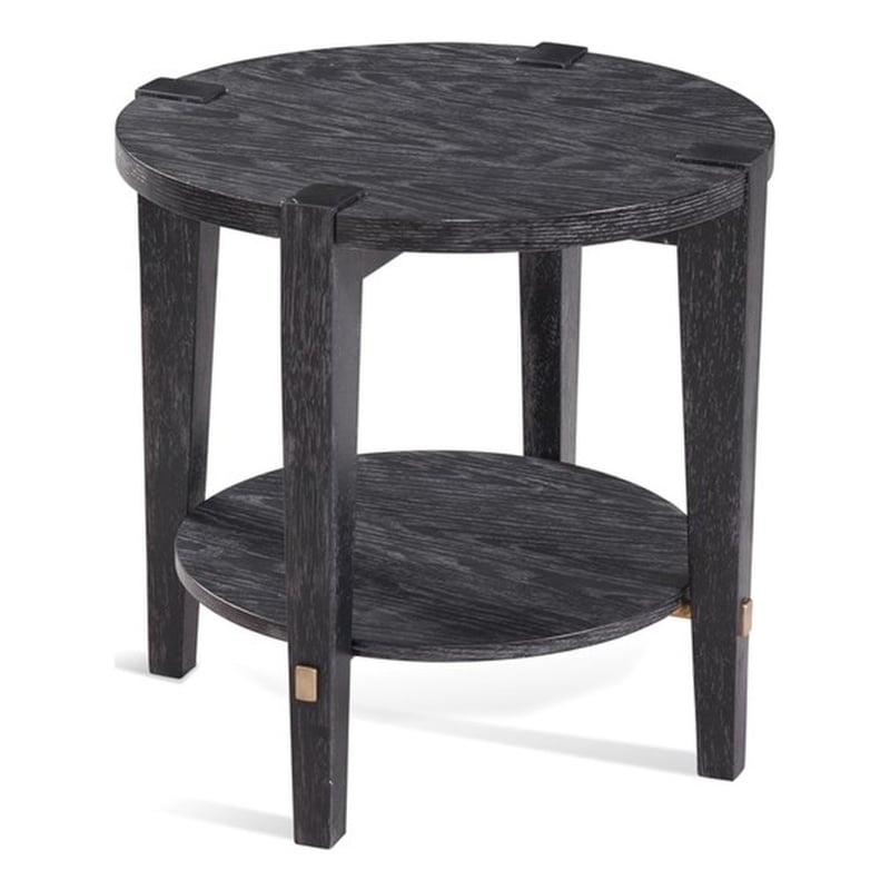 Pemberly Row Set of 2 Contemporary Round End Tables in Black Wood
