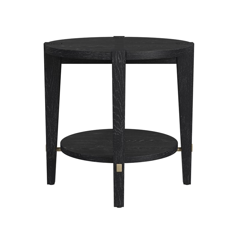 Pemberly Row Set of 2 Contemporary Round End Tables in Black Wood