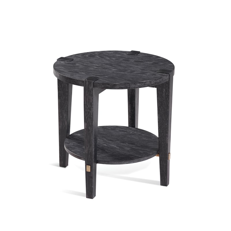 Pemberly Row Set of 2 Contemporary Round End Tables in Black Wood
