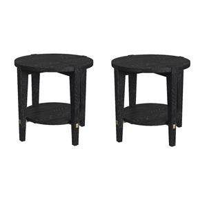 Pemberly Row Set of 2 Contemporary Round End Tables in Black Wood