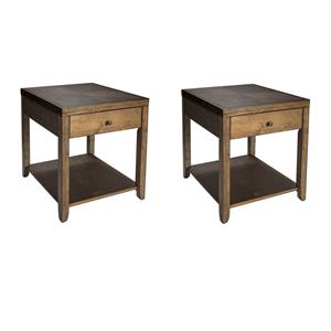 Pemberly Row Set of 2 Contemporary End Tables in Medium Brown Finish