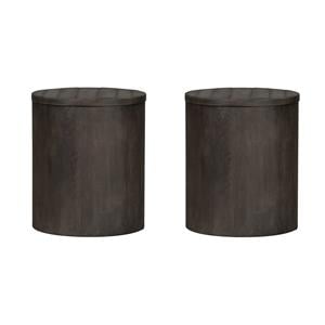 Pemberly Row Set of 2 Modern Farmhouse Dark Gray Drum End Tables