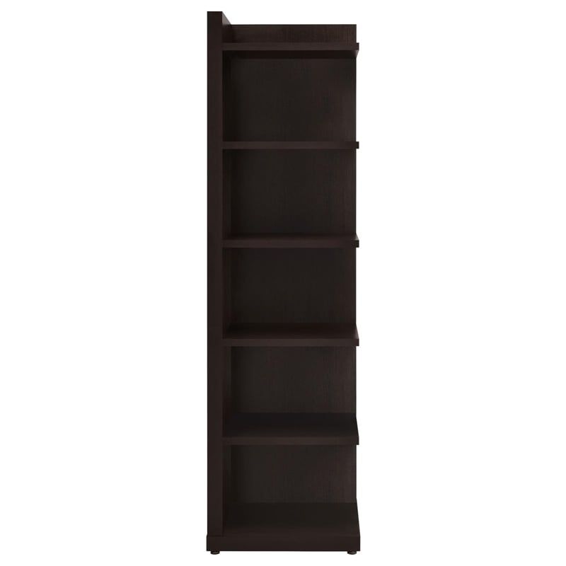 Pemberly Row Set of 2 6-Shelf Transitional Wood Corner Bookcases in Cappuccino